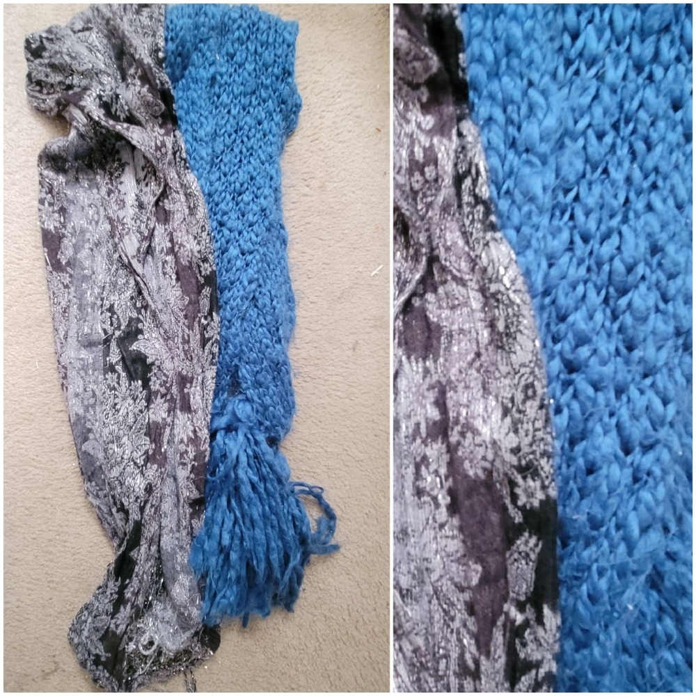 Scarves silver floral and blueish green scarf